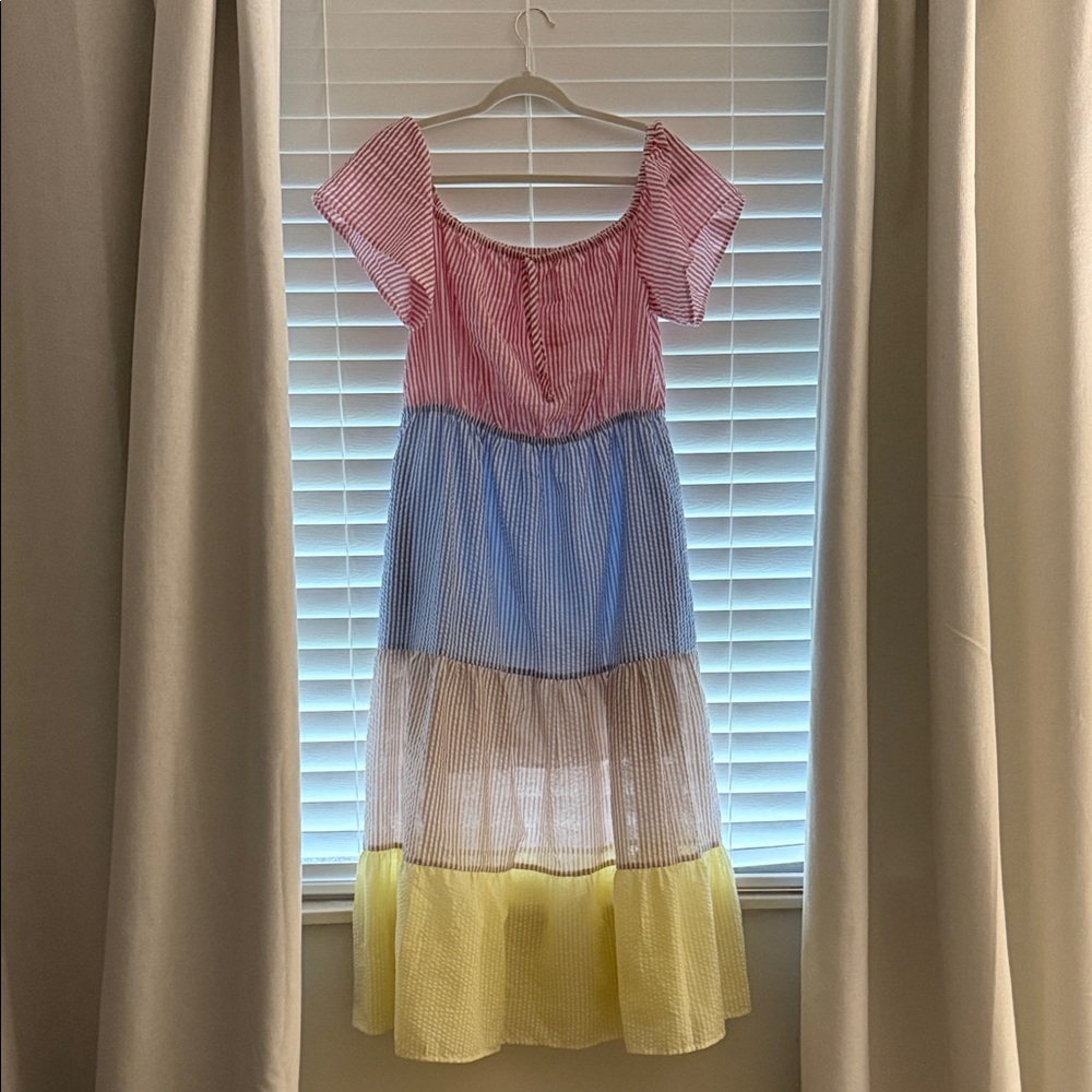 Urban Outfitters Striped Midi Dress - Pink, Blue, Brown, Yellow